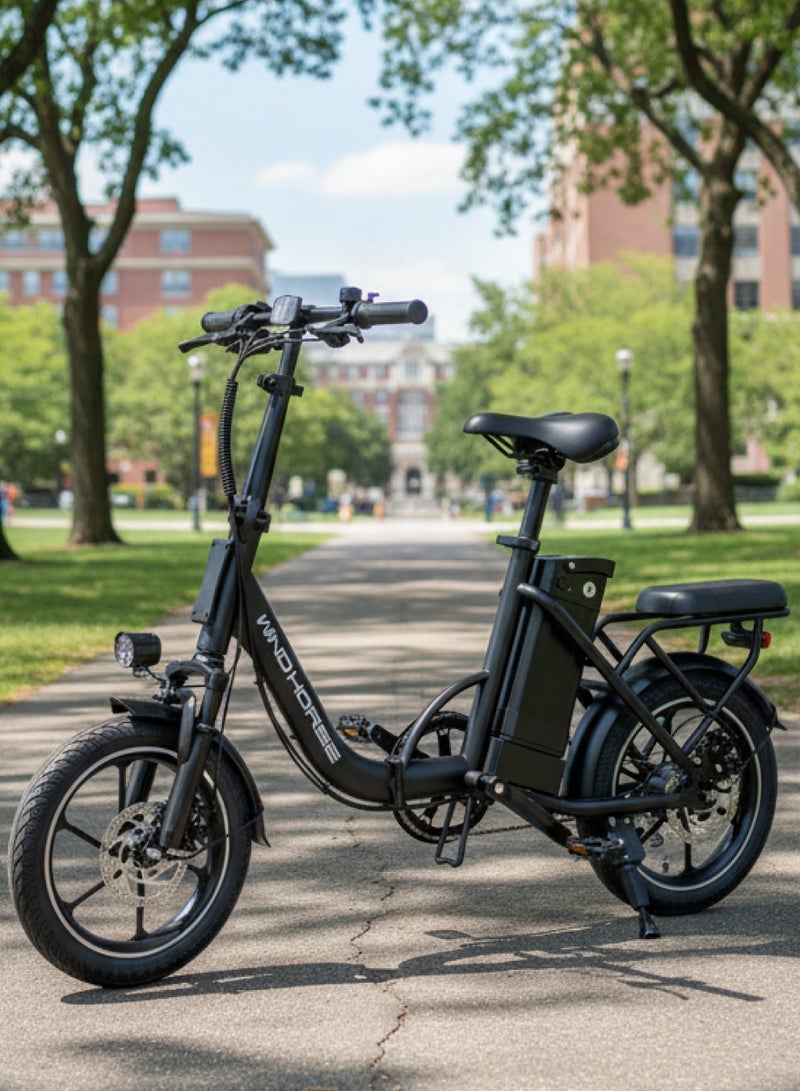 ويندهورس دراجة كهربائية قابلة للطي بمحرك 350 واط عالي السرعة | بطارية 36V 8Ah | سرعة 40 كم/س | مدى 35 كم | فرامل قرصية مزدوجة | إطار من سبائك الكربون | عجلات 16 بوصة | تعليق أمامي | مقعدين - Image 5